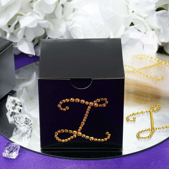 Efavormart 12 Pack Self Adhesive Gold Diamond Crystal Letter Rhinestones Stickers For Favor Box Gift Bag Decor - Z