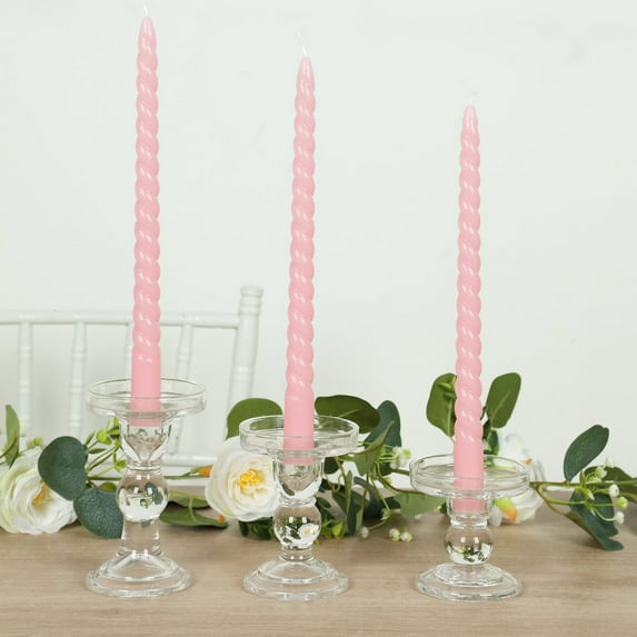 Efavormart 12-Pack Taper Candles 11" Spiral Long Burn Wick Design Pink - Premium Unscented Wax Dinner Candle Sticks