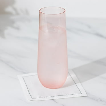 Efavormart 12 Pack Transparent Blush Plastic Champagne Flutes Reusable Stemless Glasses For Champagne 9oz