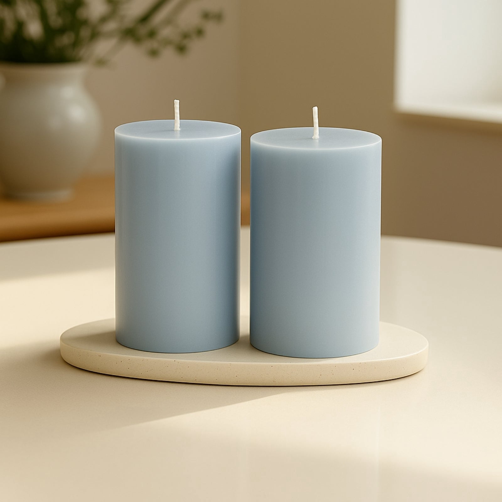 Efavormart 12-Pack Unscented Pillar Candles 3"x6" – Dripless Dusty Blue Paraffin Wax with Smokeless Cotton Wicks for Clean, Long-Lasting Burn