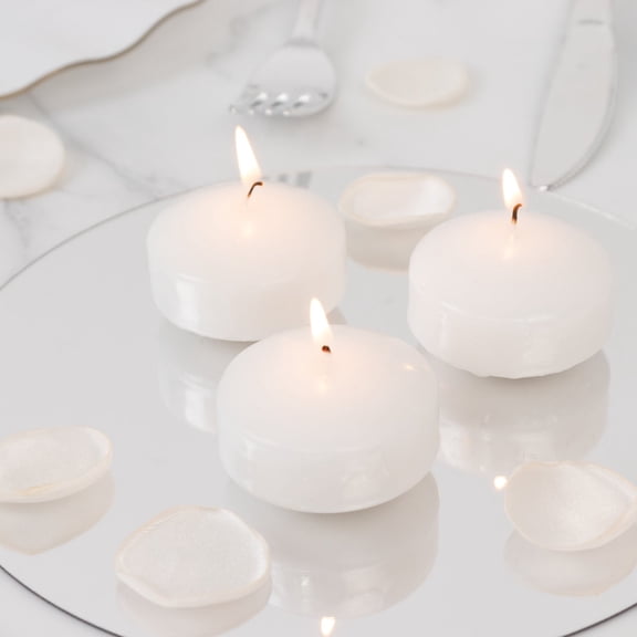 Efavormart 12 Pack White Floating Candles 2" – Unscented Dripless Long Burn Disc Wax Candles for Centerpieces & Vases