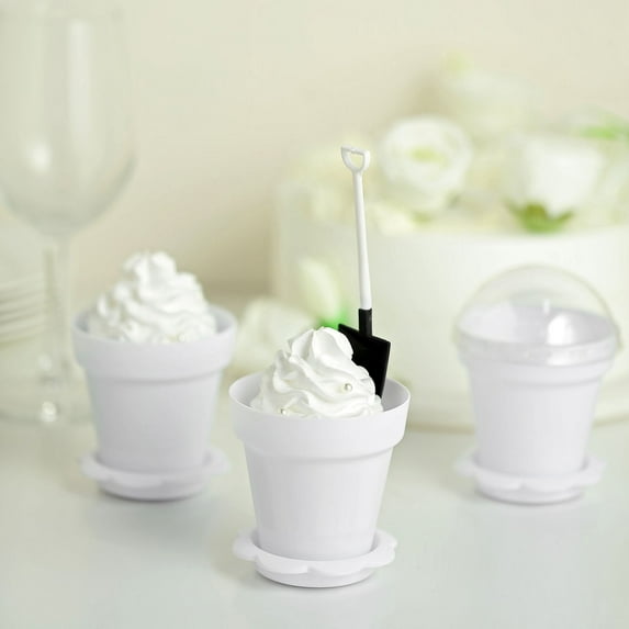 Efavormart 12 Pack | White Flower Pot Ice Cream Dessert Cups with Accessories