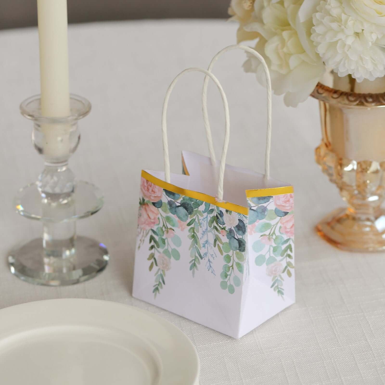 Efavormart 12 Pack White Pink Peony Flower Paper Gift Bags With Handles ...