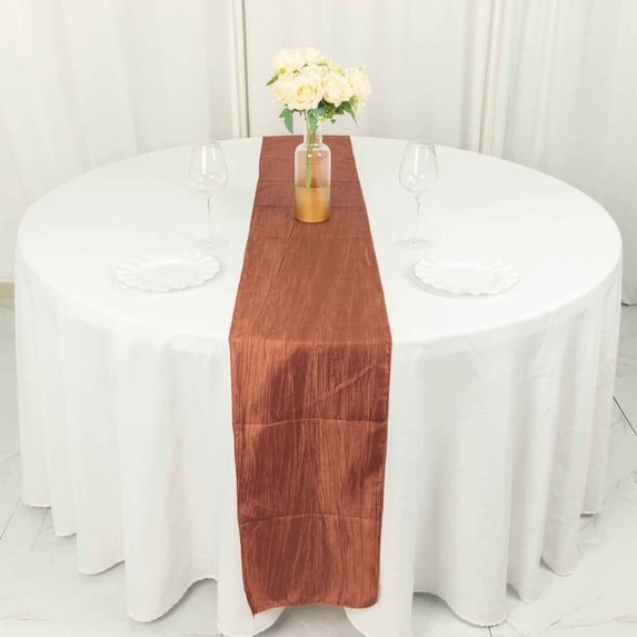 Efavormart 12" X 108" Accordion Crinkle Taffeta Table Runner - Terracotta - Perfect for Wedding, Event, Banquet, and Restaurant Decoration - Impeccable Metallic Glint of Lustrous - Luster and Upscal