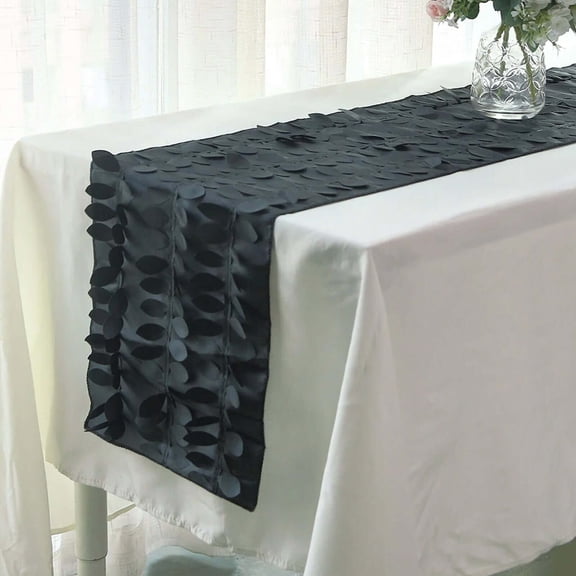 Efavormart 12"X108" Black 3D Leaf Petal Taffeta Fabric Table Runner