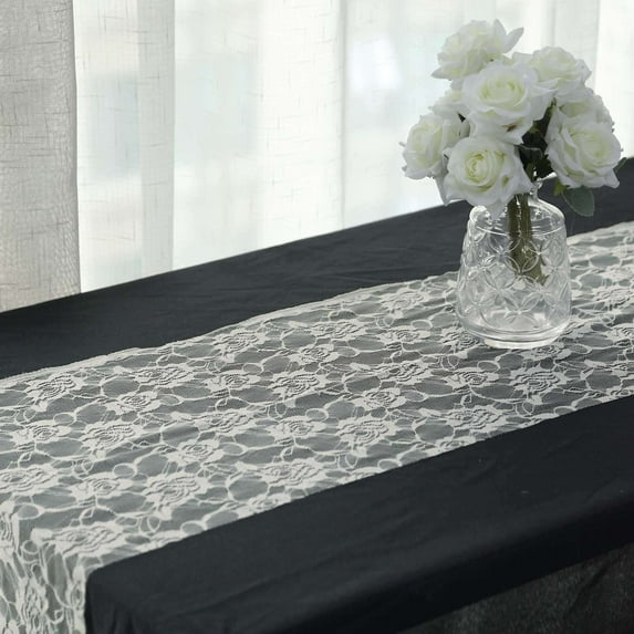 Efavormart 12"X108" Ivory Vintage Rose Flower Lace Table Runner