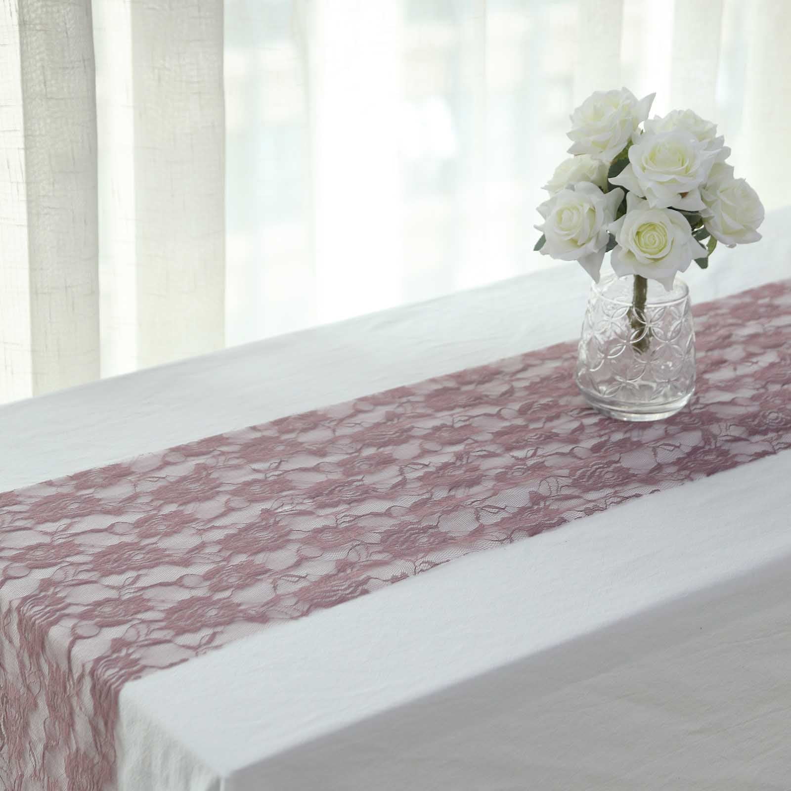 Efavormart 12"X108" Violet Amethyst Vintage Rose Flower Lace Table ...