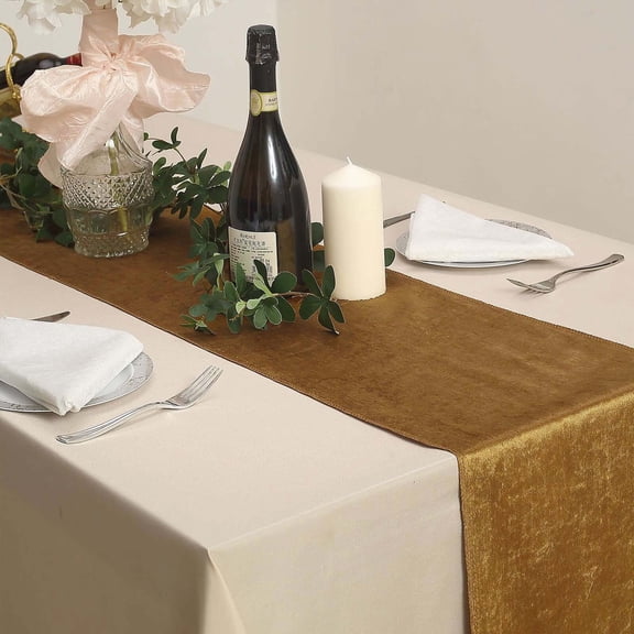 Efavormart 12" x 107" Gold Premium Velvet Table Runner For Wedding Party Decor