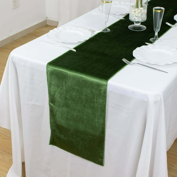Efavormart 12" x 107" Olive Green Premium Velvet Table Runner For Wedding Party Decor