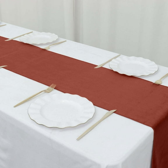 Efavormart 12" x 107" Terracotta Premium Velvet Table Runner For Wedding Party Decor