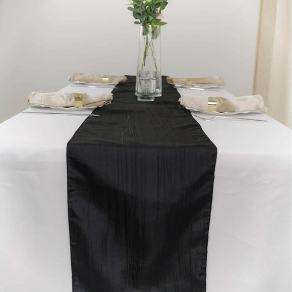 Efavormart 12" x 108" Black Accordion Crinkle Taffeta Table Runner - Impeccable Metallic Glint of Lustrous - Perfect for Wedding Ceremonies, Parties, Upscale Occasions, and Any Special Events