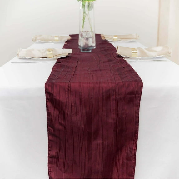 Efavormart 12" x 108" Burgundy Accordion Crinkle Taffeta Table Runner - Impeccable Metallic Glint of Lustrous - Perfect for Wedding Ceremonies, Parties, Upscale Occasions, and Special Events