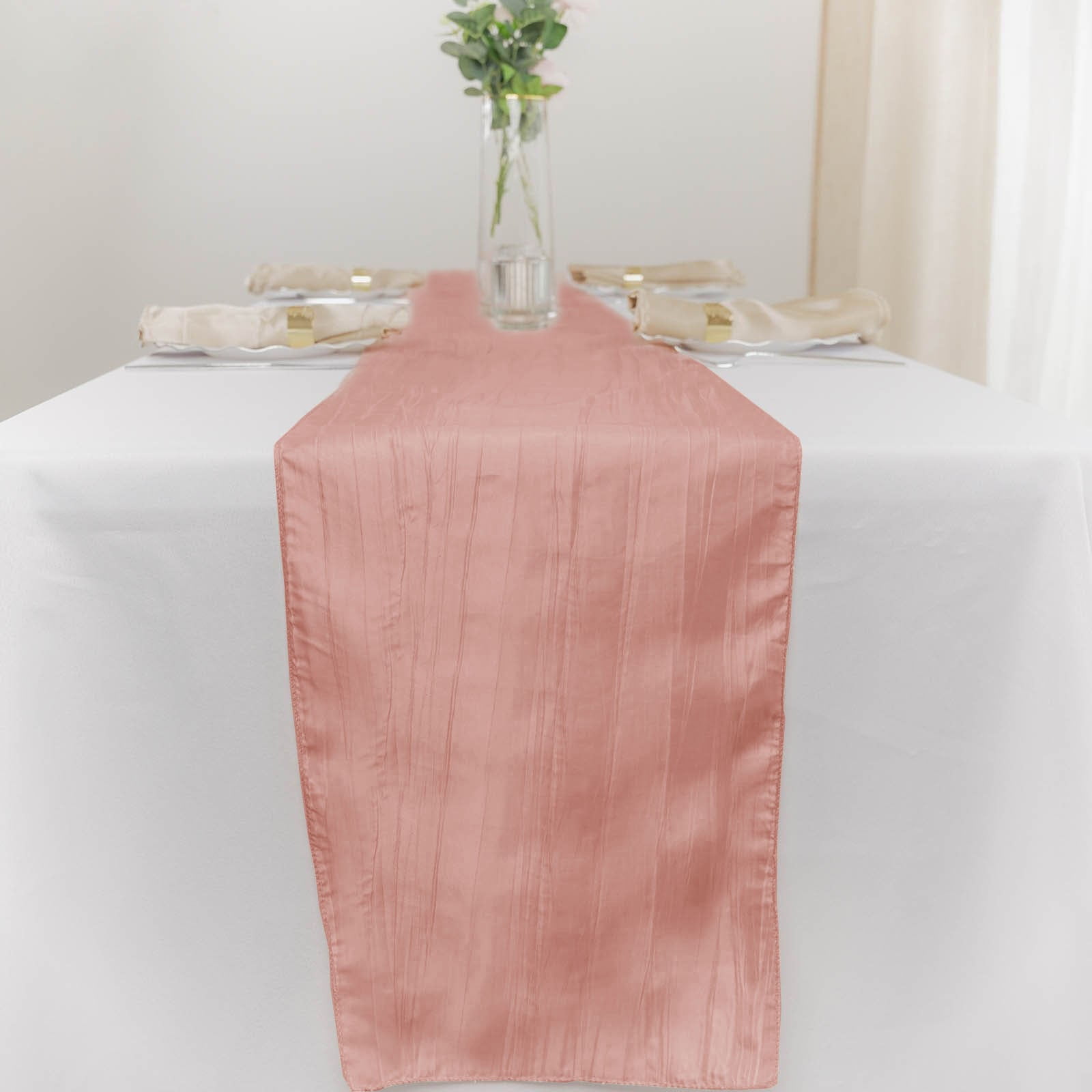 Efavormart 12" x 108" Dusty Rose Accordion Crinkle Taffeta Table Runner ...