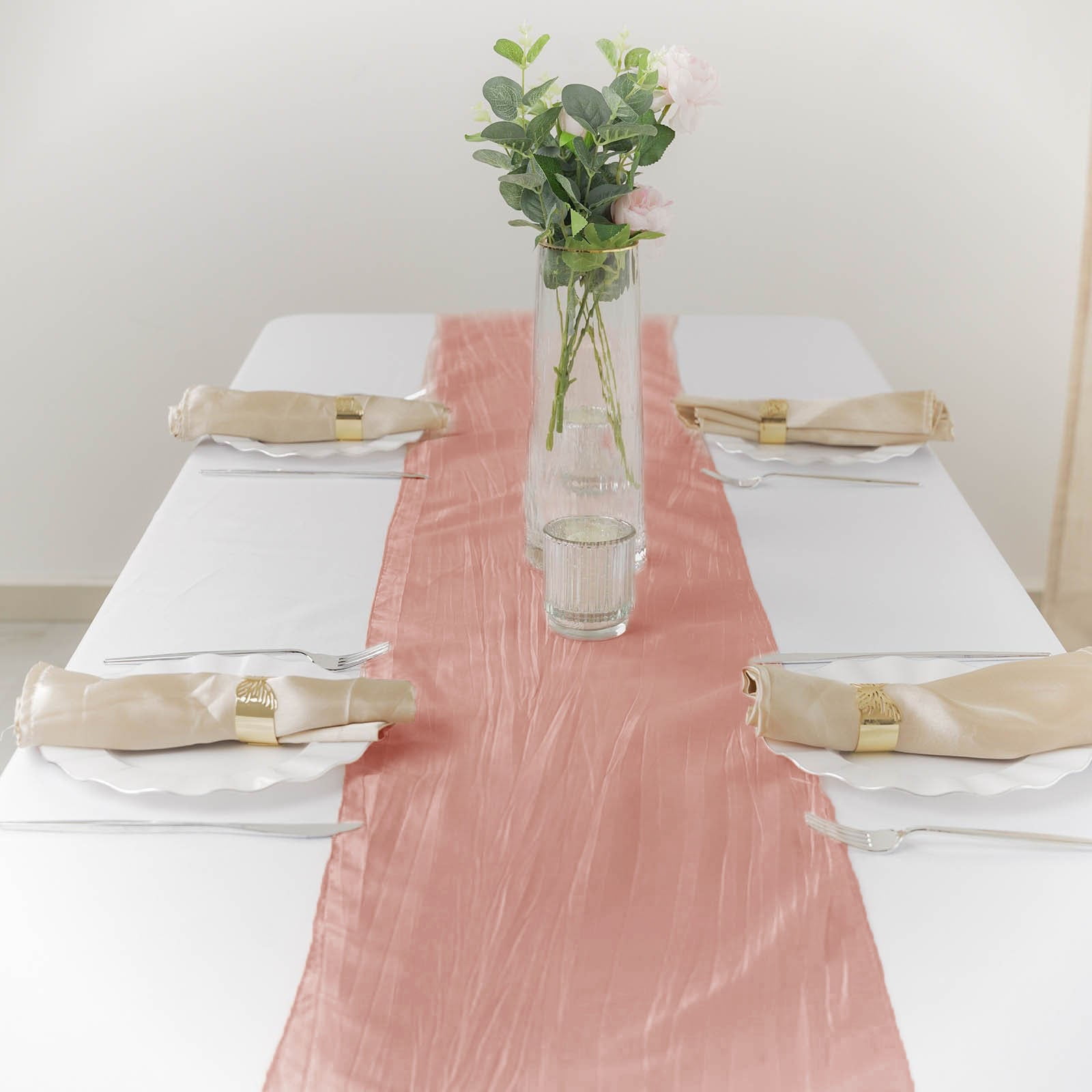 Efavormart 12" x 108" Dusty Rose Accordion Crinkle Taffeta Table Runner ...
