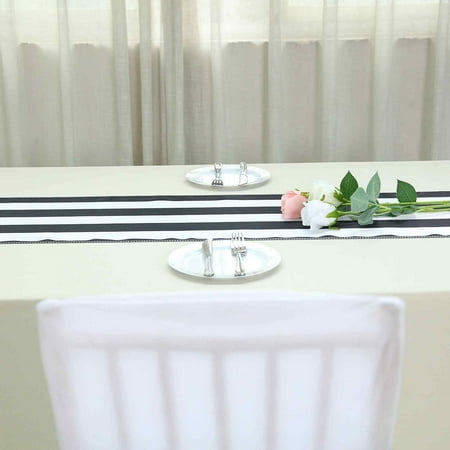 Efavormart 12" x 108" Satin Stripes Premium Table Runner For Wedding Decor Fit Rectangle and Round Table - White / Black