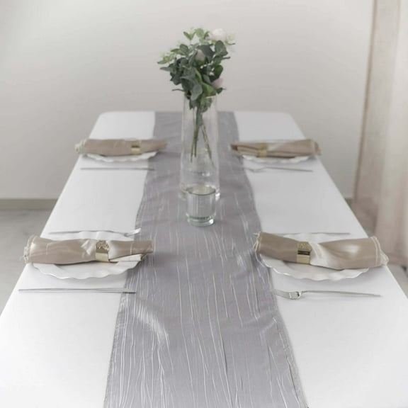 Efavormart 12" x 108" Silver Accordion Crinkle Taffeta Table Runner - Impeccable Metallic Glint of Lustrous - Perfect for Wedding Ceremonies, Parties, Upscale Occasions, and Special Events