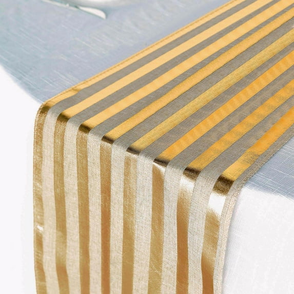 Efavormart 12"x108" Gold Striped Burlap Table Runner, Wrinkle Resistant Linen Table Runner