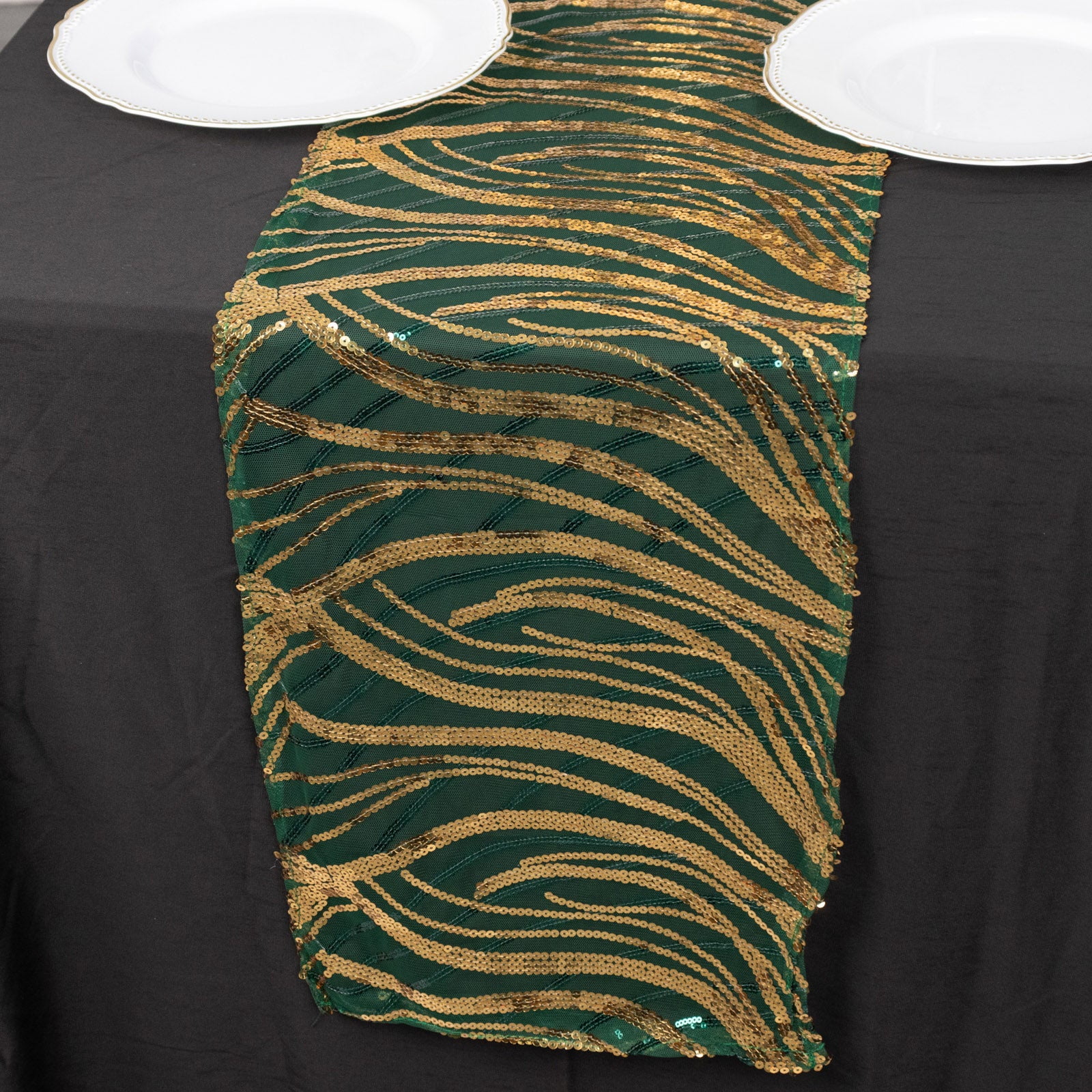 Efavormart 12"x108" Hunter Emerald Green Gold Wave Mesh Table Runner ...