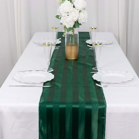 Efavormart 12"x108" Hunter Emerald Green Satin Stripe Table Runner, Elegant Tablecloth Runner