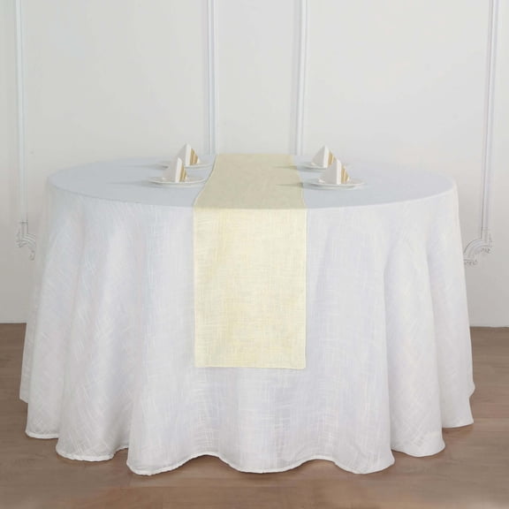 Efavormart 12"x108" IVORY Premium Faux Linen Runner, Slubby Textured Wrinkle Free Table Runner