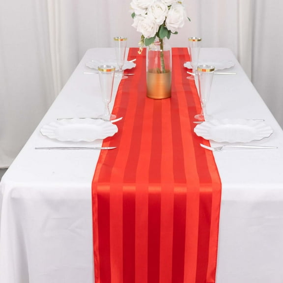 Efavormart 12"x108" Red Satin Stripe Table Runner, Elegant Tablecloth Runner