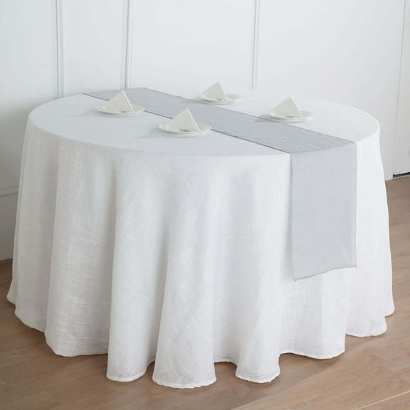 Efavormart 12"x108" SILVER Premium Faux Linen Runner, Slubby Textured Wrinkle Free Table Runner