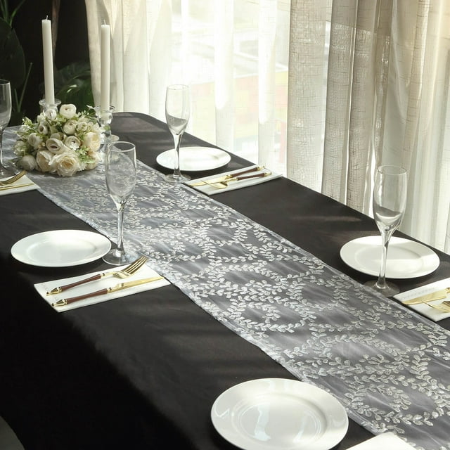 Efavormart 12"x108" Silver Leaf Vine Embroidered Sequin Mesh Like Table Runner - Walmart.com