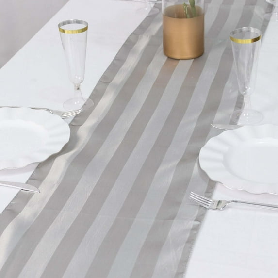 Efavormart 12"x108" Silver Satin Stripe Table Runner, Elegant Tablecloth Runner