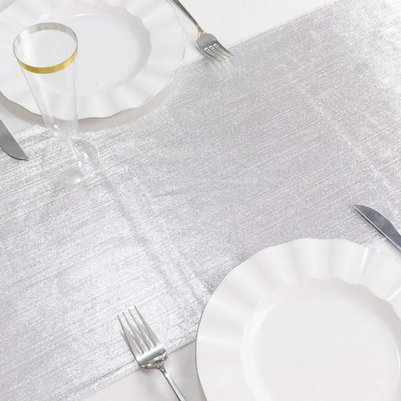 Efavormart 12"x108" Silver Shimmer Sequin Dots Polyester Table Runner, Wrinkle Free Sparkle Glitter Table Runner