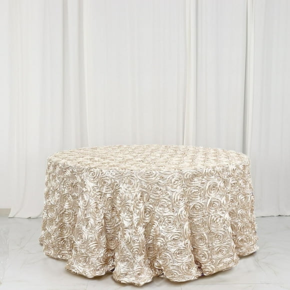 Efavormart 120" Beige Grandiose 3D Rosette Satin Round Tablecloth For Wedding Party Event Decoration