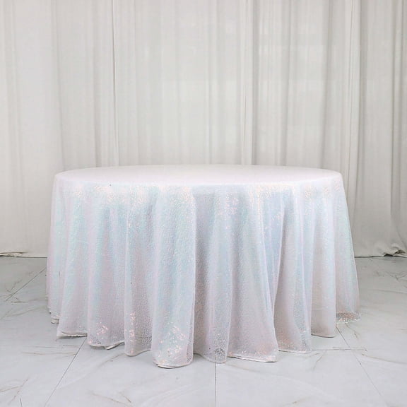 Efavormart 120" Big Payette Iridescent Blue Sequin Round Tablecloth Premium Collection For Wedding Banquet Party Home Decor