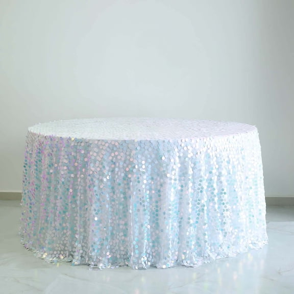 Efavormart 120" Big Payette Iridescent Blue Sequin Round Tablecloth Premium Collection Table Cover Sparkle Metallic Sequence Table Cloths for Birthday Party Baby Shower Wedding Covers