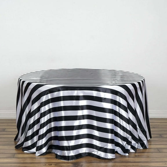 Efavormart 120" Black & White Stripe Satin Round Tablecloth Seamless Tablecloths For Wedding Party Event Decoration