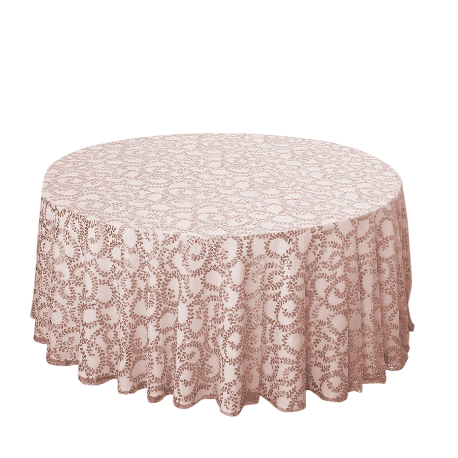 Efavormart 120" Blush Rose Gold Sequin Leaf Embroidered Seamless Tulle Round Tablecloth, Sheer ...
