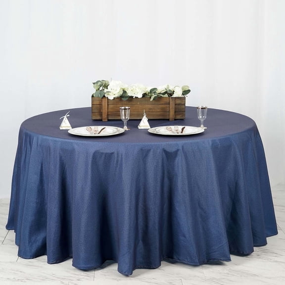 Efavormart 120" Dark Blue Faux Denim Polyester Round Tablecloth For Wedding Party Banquet Restaurant