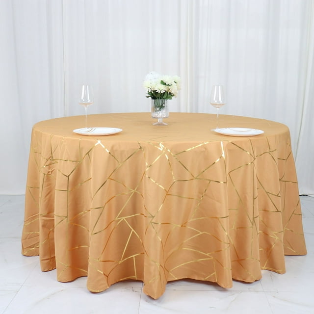 Efavormart 120" Gold Round Polyester Tablecloth With Gold Foil Geometric Pattern - Walmart.com