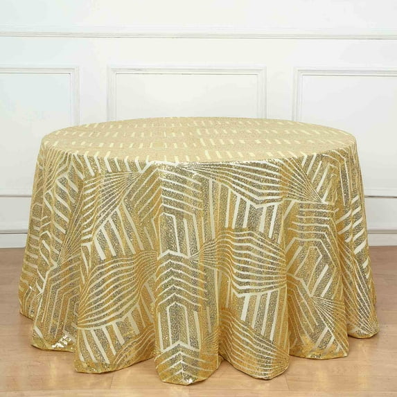 Efavormart 120" Gold Sparkly Sequin Geometric Tulle Round Tablecloth
