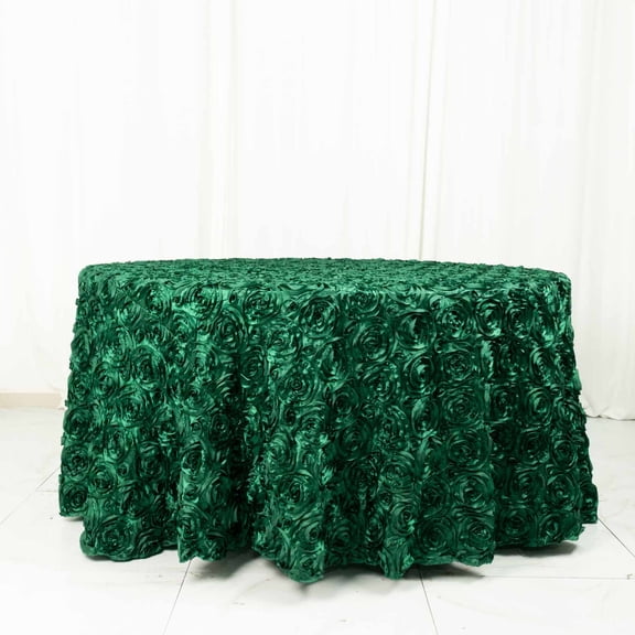 Efavormart 120" Hunter Emerald Green Grandiose 3D Rosette Satin Round Tablecloth For Wedding Party Event Decoration