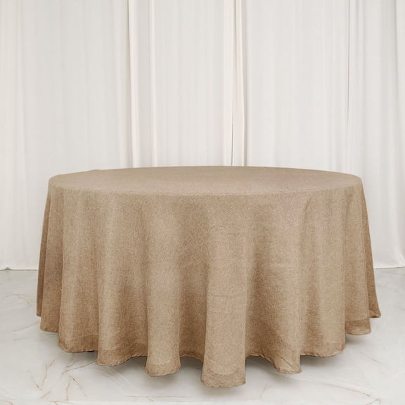 Efavormart 120 Inch Round Natural Jute Faux Burlap Tablecloth - Rustic Boho Chic Farmhouse Table Cover for Christmas, Thanksgiving, Wedding, Party
