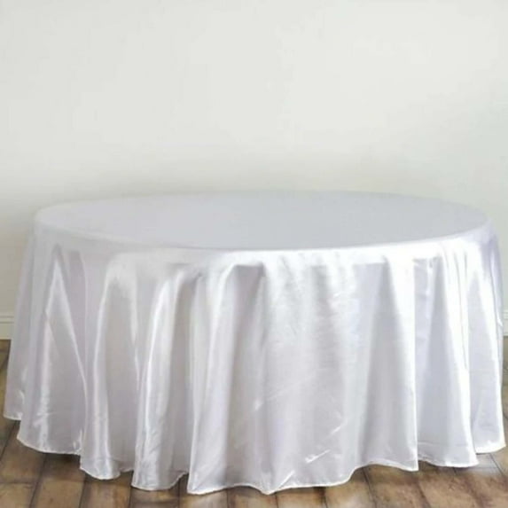 Efavormart 120 Inch Satin Round Tablecloth, Washable Linen Table Cover, Decorative Silky Fabric for Wedding, Party, Banquet Events - White