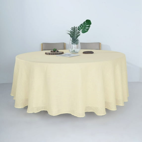 Efavormart 120" Ivory Premium Faux Linen Round Tablecloth | Textured Wrinkle Free Tablecloth