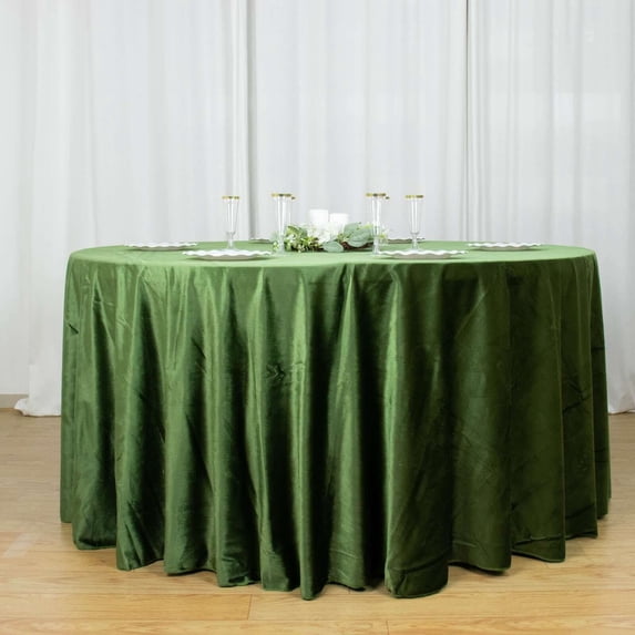 Efavormart 120" Olive Green Premium Velvet Round Tablecloth, Reusable Linen For Wedding Party Events