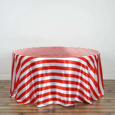 Efavormart 120" Red & White Stripe Satin Round Tablecloth Seamless Tablecloths For Wedding Party Event Decoration