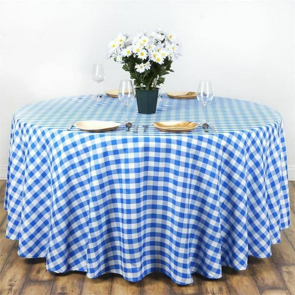 Efavormart 120" Round BLUE/WHITE Checkered Wholesale Gingham Polyester Linen Picnic Restaurant Dinner Tablecloth