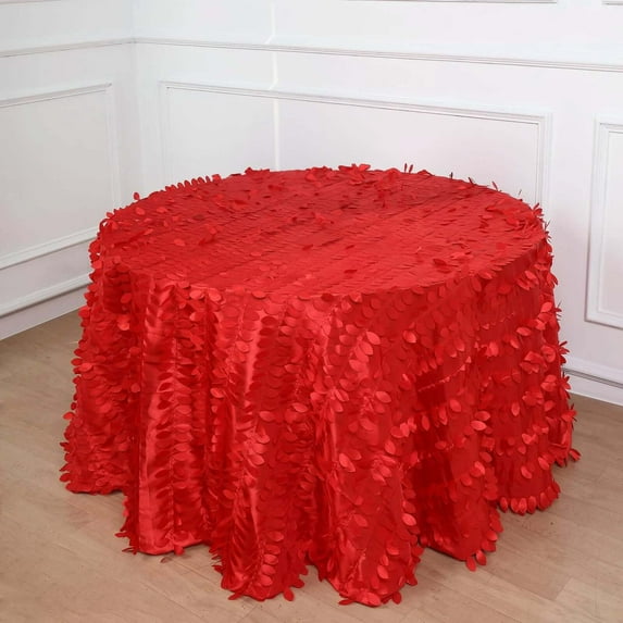Efavormart 120" Round Leaf Petal Taffeta Tablecloth - Decorative 3D Leaf Ruffle Table Cover for Forest Party, Wedding, Event, Dessert Tables - Red