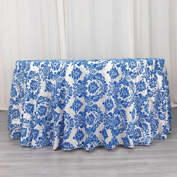 Efavormart 120" Royal Blue Velvet Flocking Damask Tafetta Round Tablecloth For Catering Wedding Party Decorations