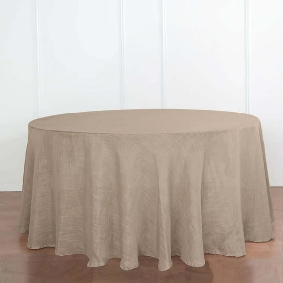 Efavormart 120" Taupe Premium Faux Linen Round Tablecloth | Textured Wrinkle Free Tablecloth
