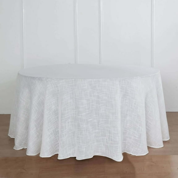 Efavormart 120" White Premium Faux Linen Round Tablecloth | Textured Wrinkle Free Tablecloth