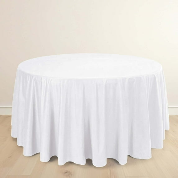 Efavormart 120" White Premium Scuba Round Tablecloth, Wrinkle Free Polyester Seamless Tablecloth