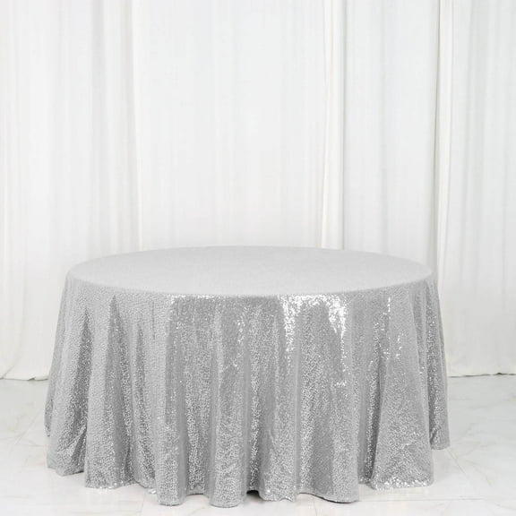 Efavormart 120" Wholesale Premium Silver Table Cover Sparkly SEQUIN Round Tablecloth For Wedding Banquet Party Home Decor